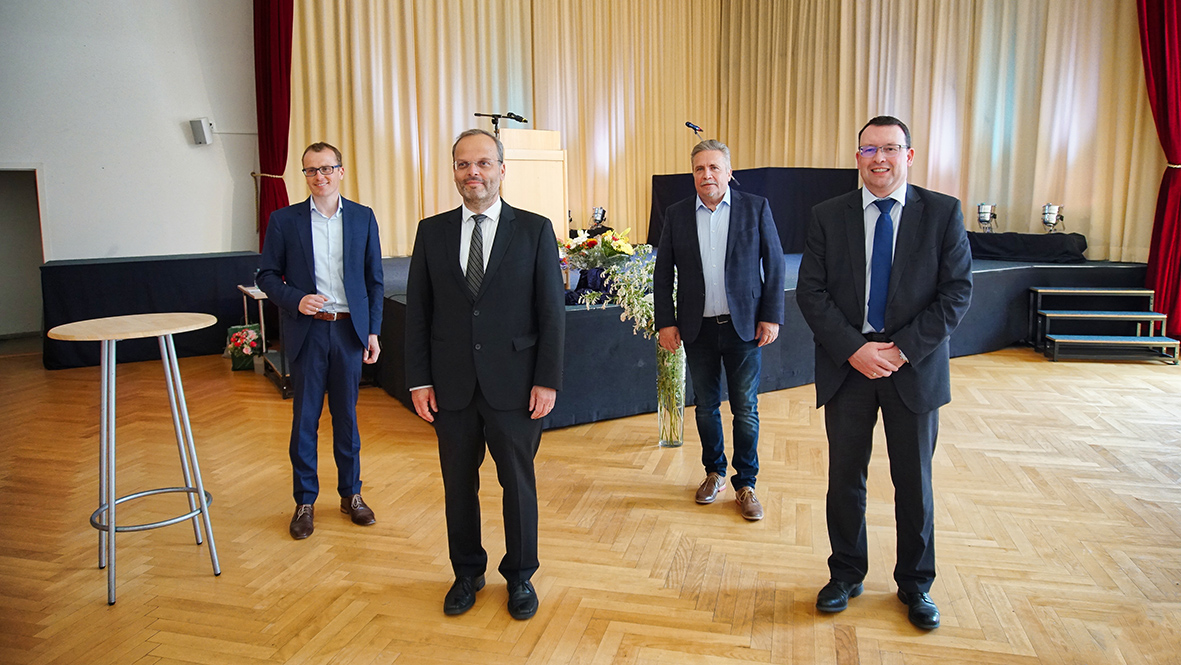 MdB Alexander Krauß, Dr. Felix Klein , Oberbürgermeister Rolf Schmidt und MdL Ronny Wähner (v.l.n.r.)